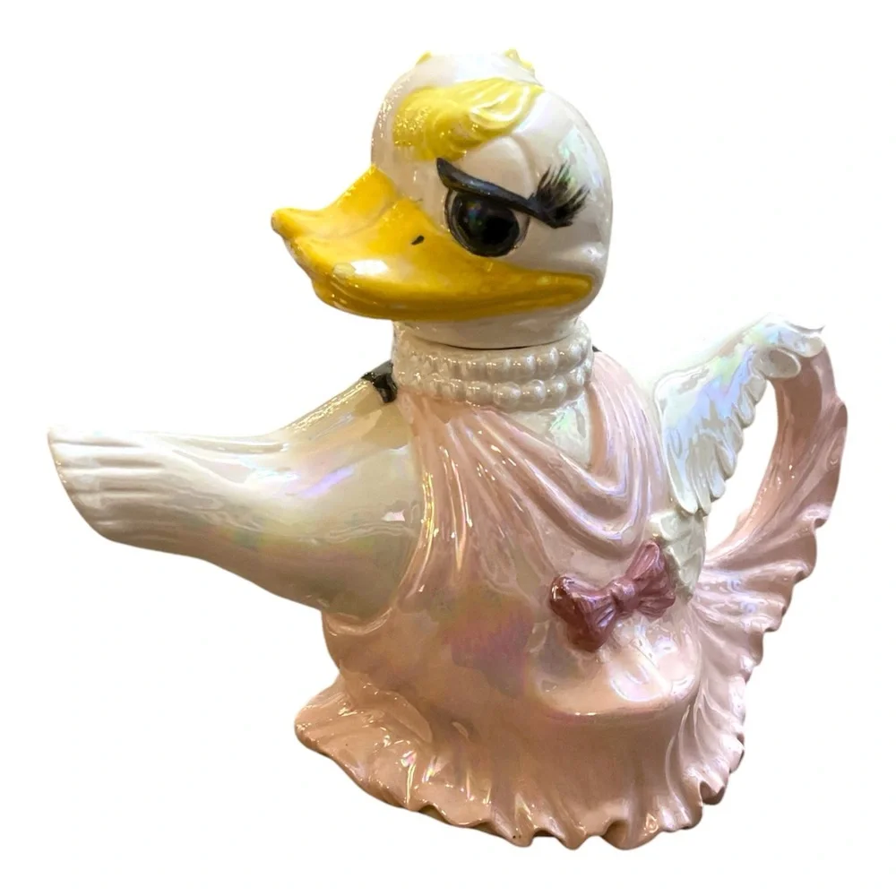 Vintage Double Sided Bride & Groom Duck Ceramic Teapot Wedding Duck Lover Gift
